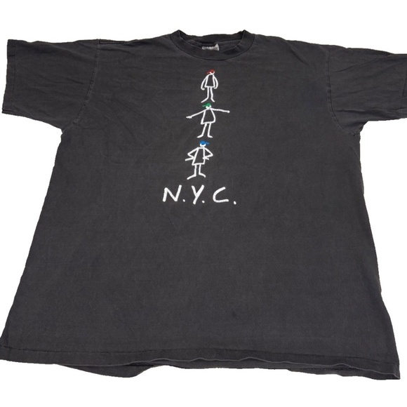 Vintage 90s N.Y.C. Stick Figure T-Shirt; Charcoal Gray; Size XL - Picture 1 of 4